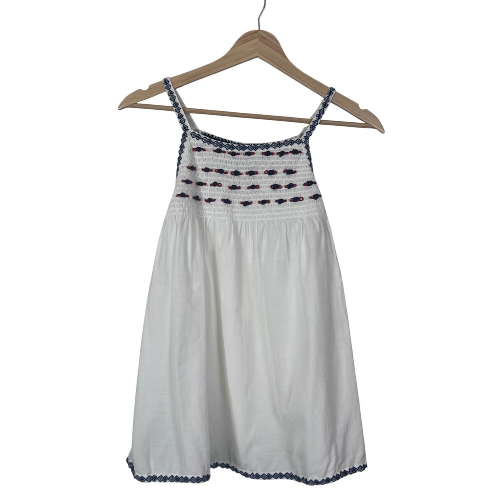 Pilcro Anthropologie White Embroidered Smocked Boho Cami Tank Top Small‎